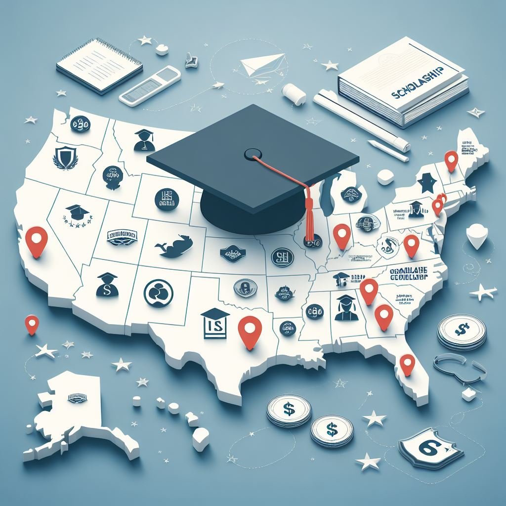 Chart outlining scholarships for Bachelor's, Master's, and PhD degrees in the USA for 2024. U.S Scholarships Degrees in 2024